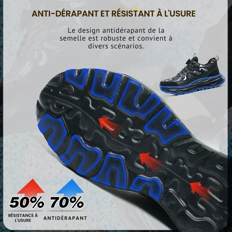 Baskets de sécurité mixtes idéales pour le travail, protection anti-écrasement, antidérapantes et faciles à ajuster.