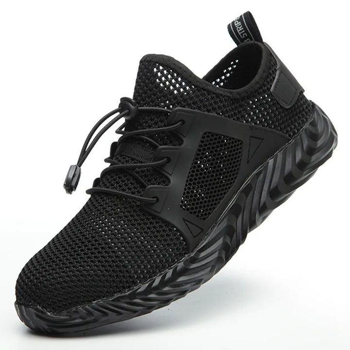 Design moderne pour ces baskets de sécurité aérées. Protection antichoc et antidérapante, confort et style au travail.