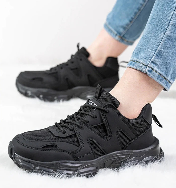 Paire de baskets de sécurité unisexes avec plateforme, robustes, antichoc, protection acier pour travail.