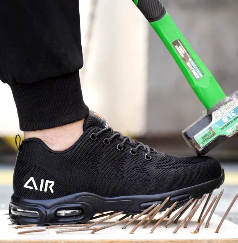 Chaussures de travail professionnelles pour hommes, protection anti-perforation et semelle antidérapante pour chantier.