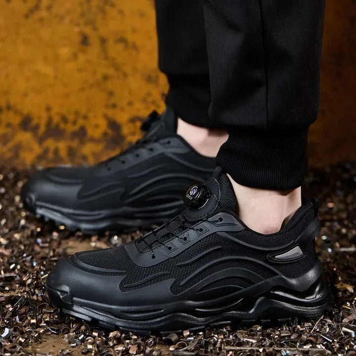 Baskets de travail unisexes, respirantes, légères, antidérapantes, embout acier et fermeture rapide à bouton.