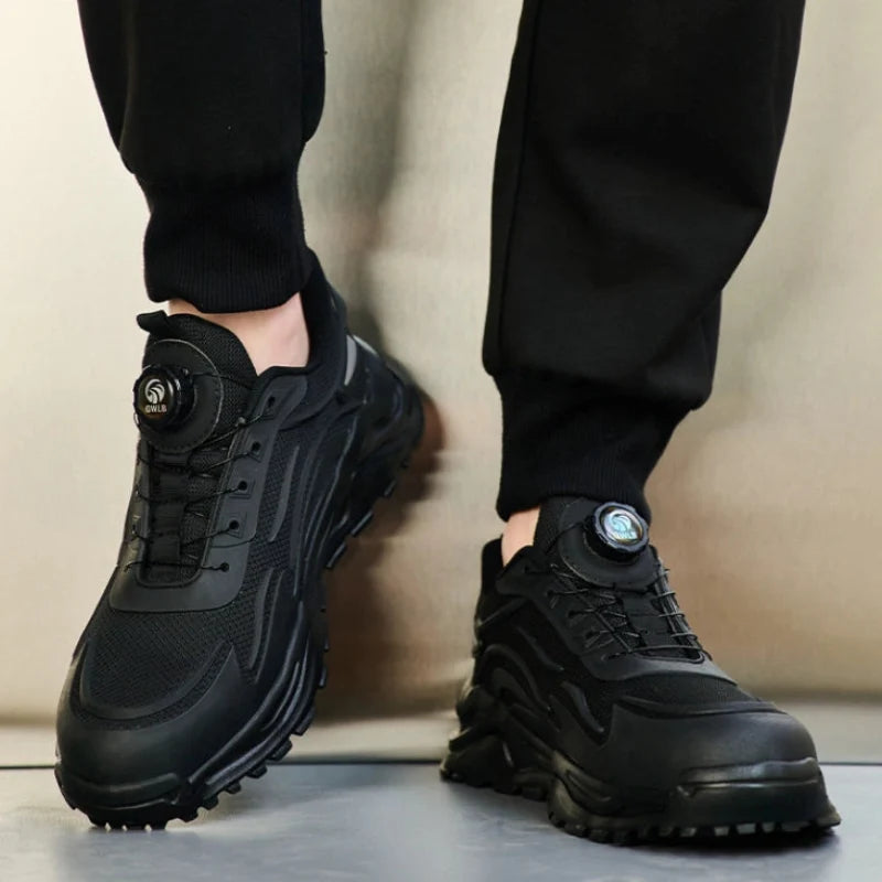 Chaussures de sécurité unisexes, légères et respirantes, avec embout acier, anti-perforation et système de fermeture rotatif.
