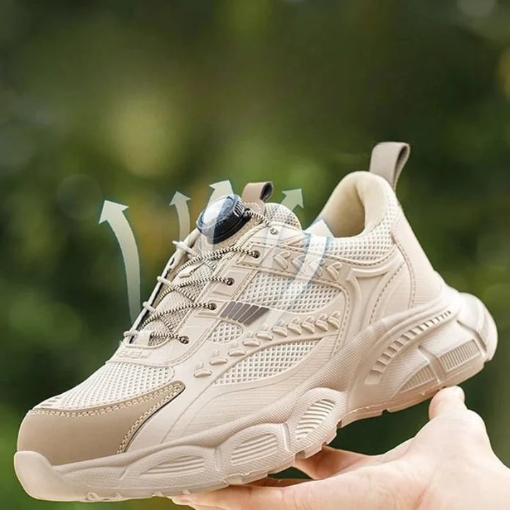 Paire de baskets de sécurité unisexes, respirantes, avec laçage rotatif, bout acier et anti-perforation.