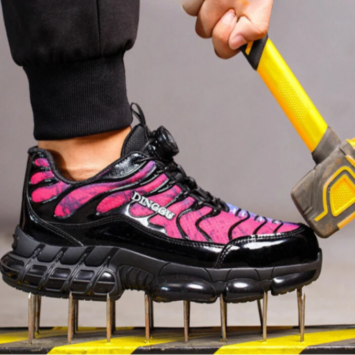 Chaussures de sécurité respirantes et antidérapantes, idéales pour professionnels, confort et robustesse.