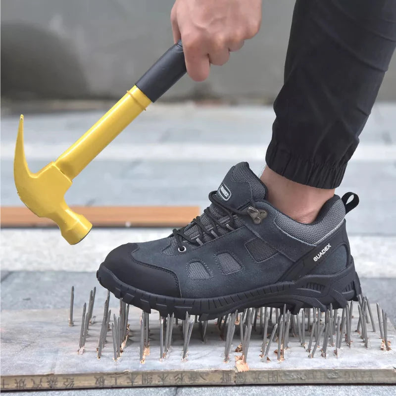 Chaussures de travail unisexes robustes. Protection complète : antidérapantes, embout acier, anti-perforation.