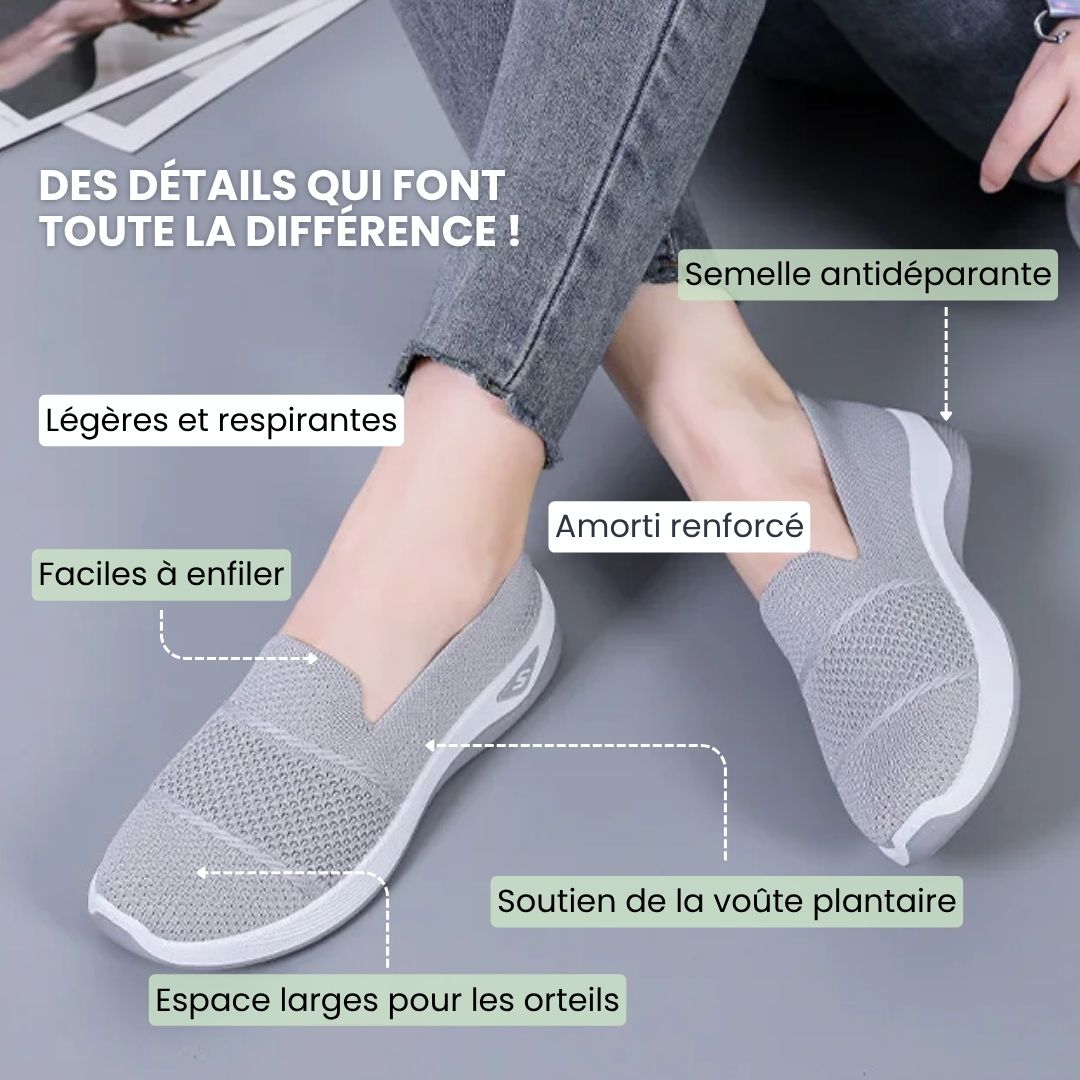 "Baskets femme confort orthopédique, design élégant, couleurs variées, pour marches prolongées."