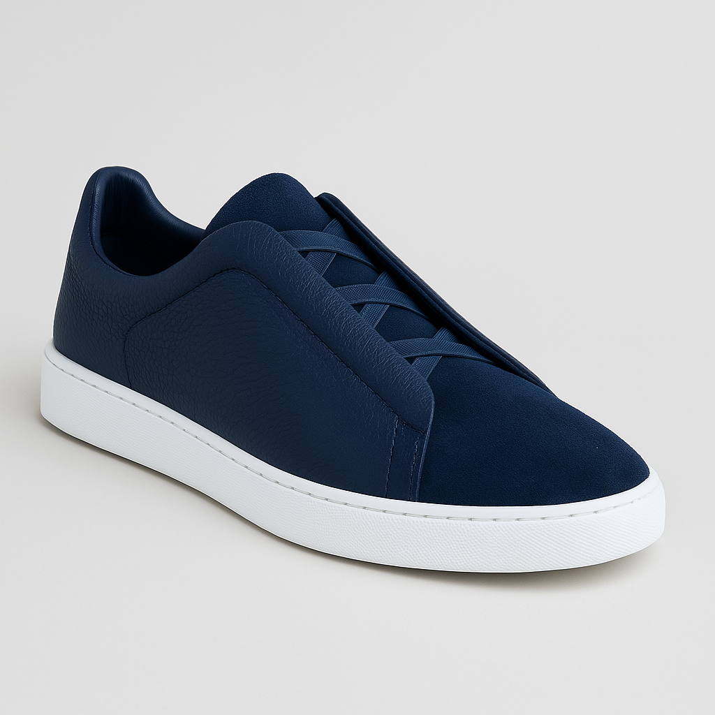 "Baskets homme premium confort moderne, design épuré, polyvalentes, idéales pour style quotidien, accent noir et blanc."