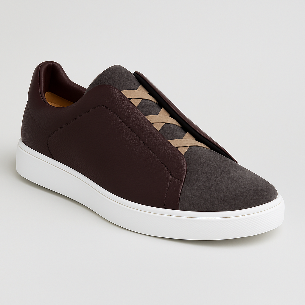 "Baskets homme premium confort moderne, design épuré, polyvalentes, idéales pour style quotidien, accent noir et blanc."