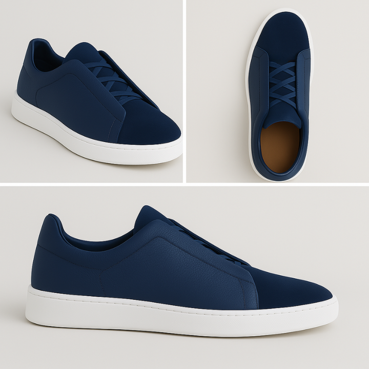 "Baskets homme premium confort moderne, design épuré, polyvalentes, idéales pour style quotidien, accent noir et blanc."