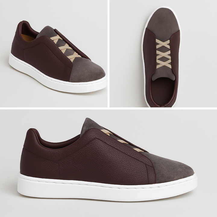 "Baskets homme premium confort moderne, design épuré, polyvalentes, idéales pour style quotidien, accent noir et blanc."