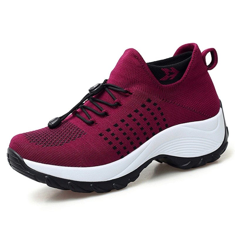 "Baskets orthopédiques femme confortables, boîte à orteils large pour soulagement hallux valgus, vue de profil."