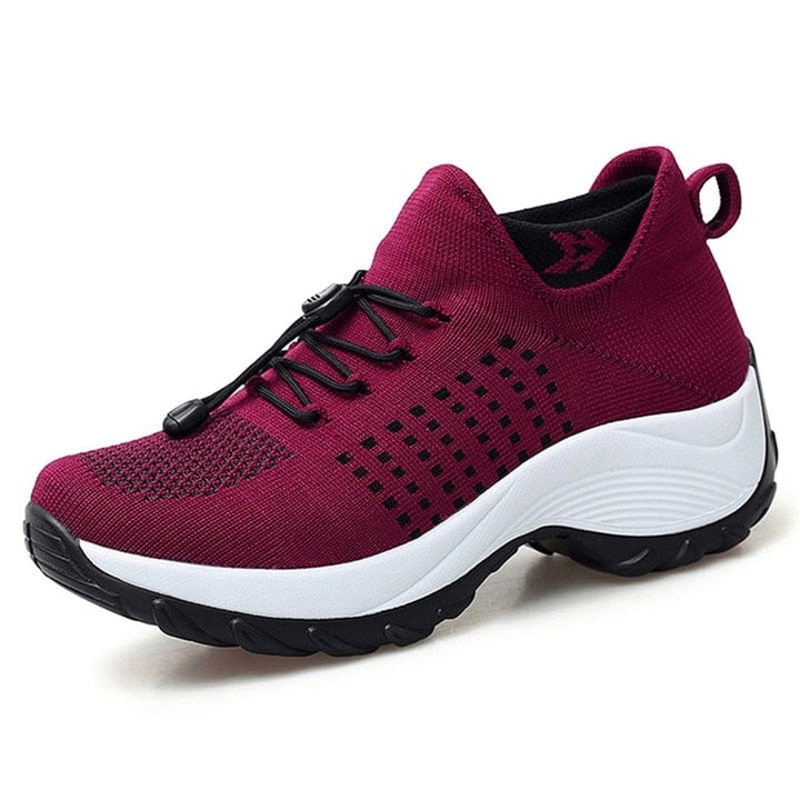 "Baskets orthopédiques femme confortables, boîte à orteils large pour soulagement hallux valgus, vue de profil."