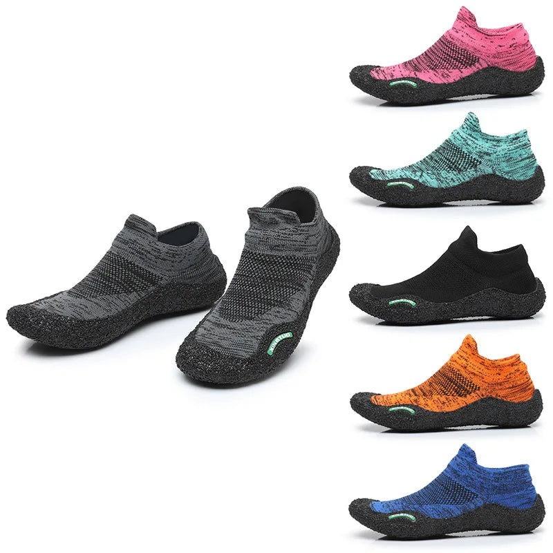 Baskets pieds nus unisexes pour la course et la randonnée, légères, flexibles et adhérentes. Parfaites outdoor.