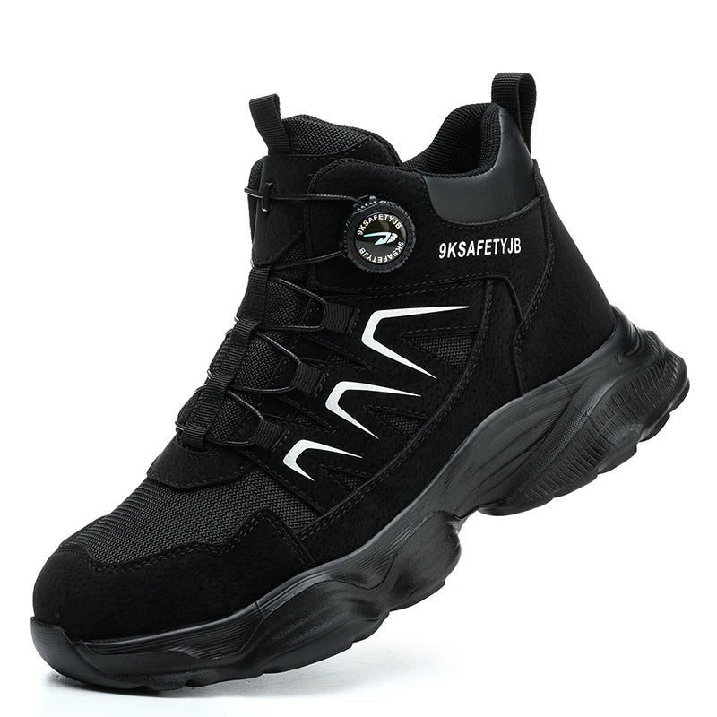 Chaussures de sécurité montantes robustes pour hommes. Protection chantier, embout acier, anti-perforation.