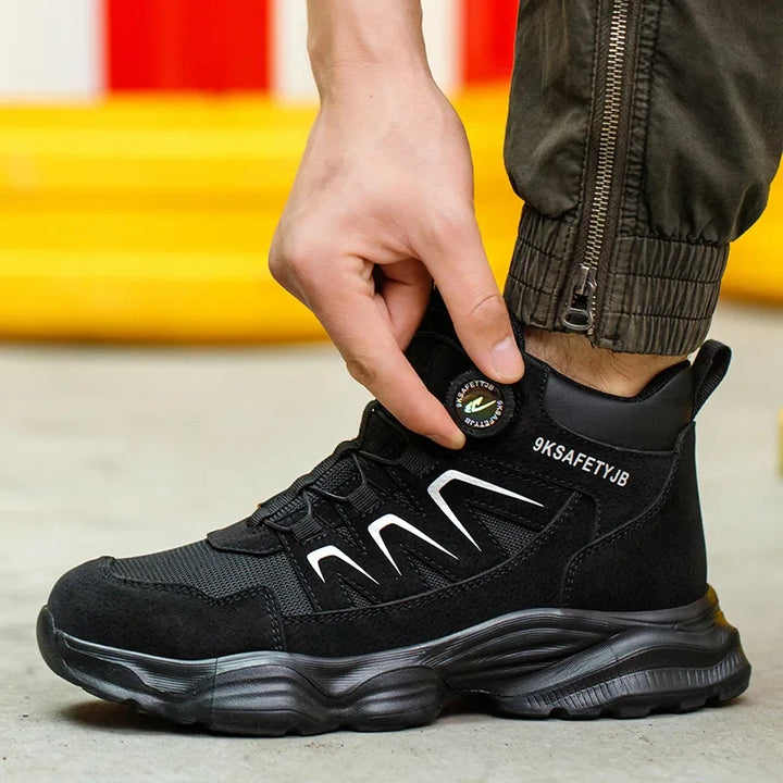 Chaussures de sécurité performantes pour hommes. Montantes, anti-perforation, bouton rotatif pour ajustement.