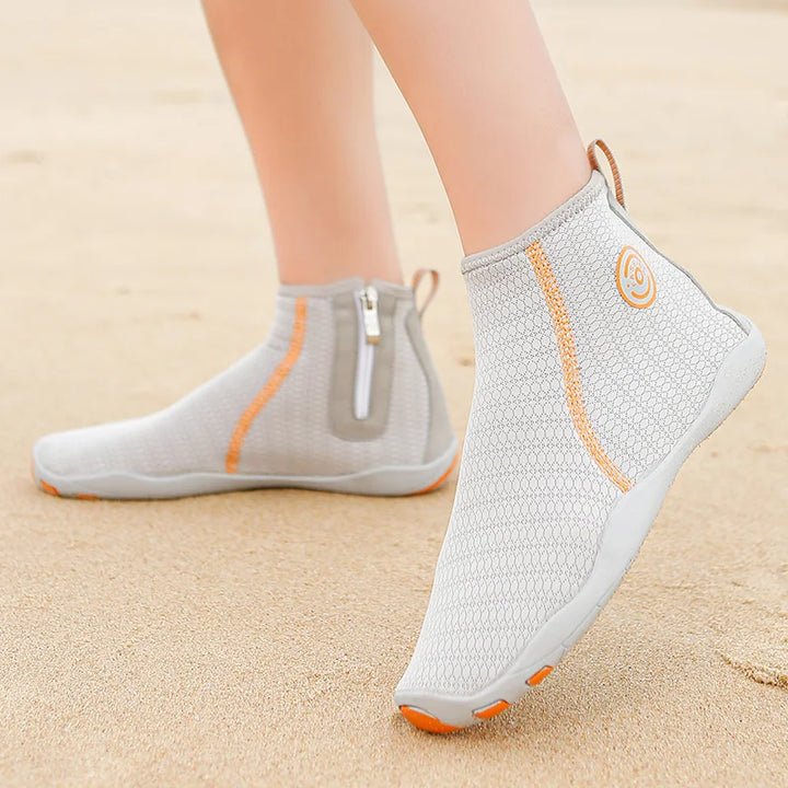 Confortables baskets pieds nus en néoprène respirant, légères, avec fermeture éclair, pour le sport.
