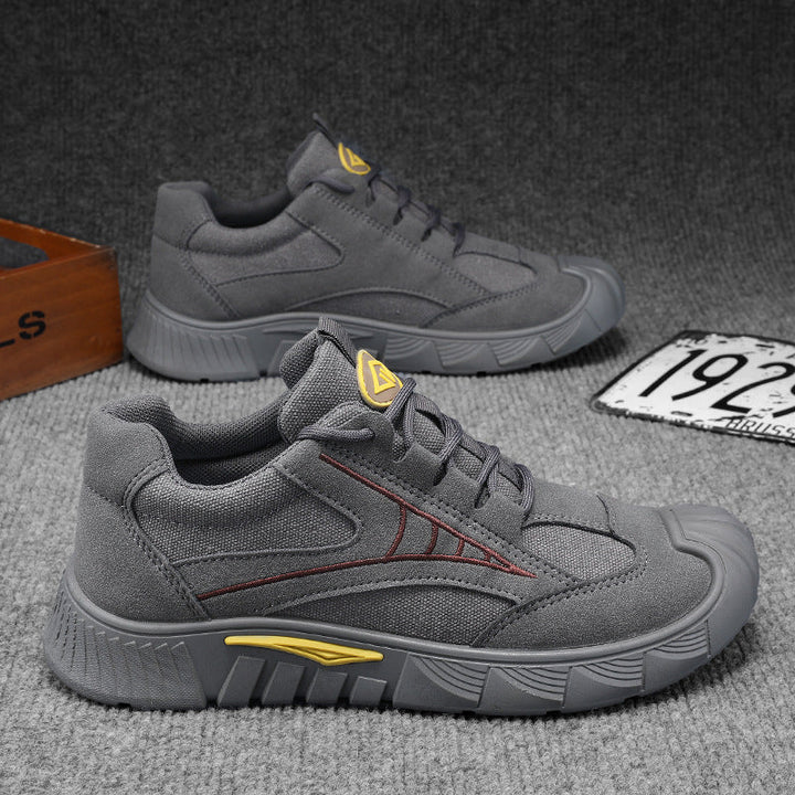 Baskets hommes gris/kaki pour un confort quotidien, idéales pour la marche et le style urbain décontracté.