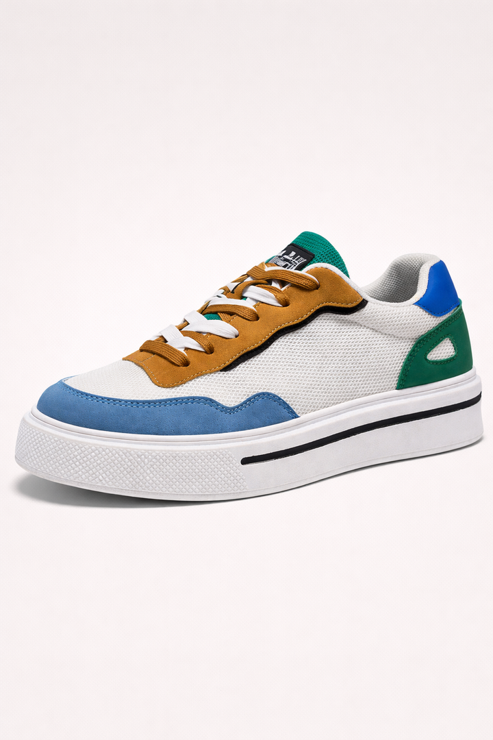 Chaussures urbaines pour homme, sneakers multicolores avec semelle compensée, style décontracté et tendance.