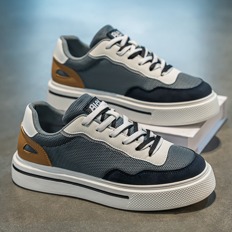 Baskets urbaines homme, design multicolore avec semelle compensée, alliant style tendance et confort pour le quotidien.