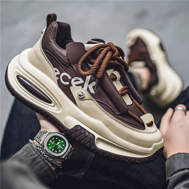 Baskets homme style urbain, chaussures volumineuses et confortables, idéales pour un look décontracté et moderne.
