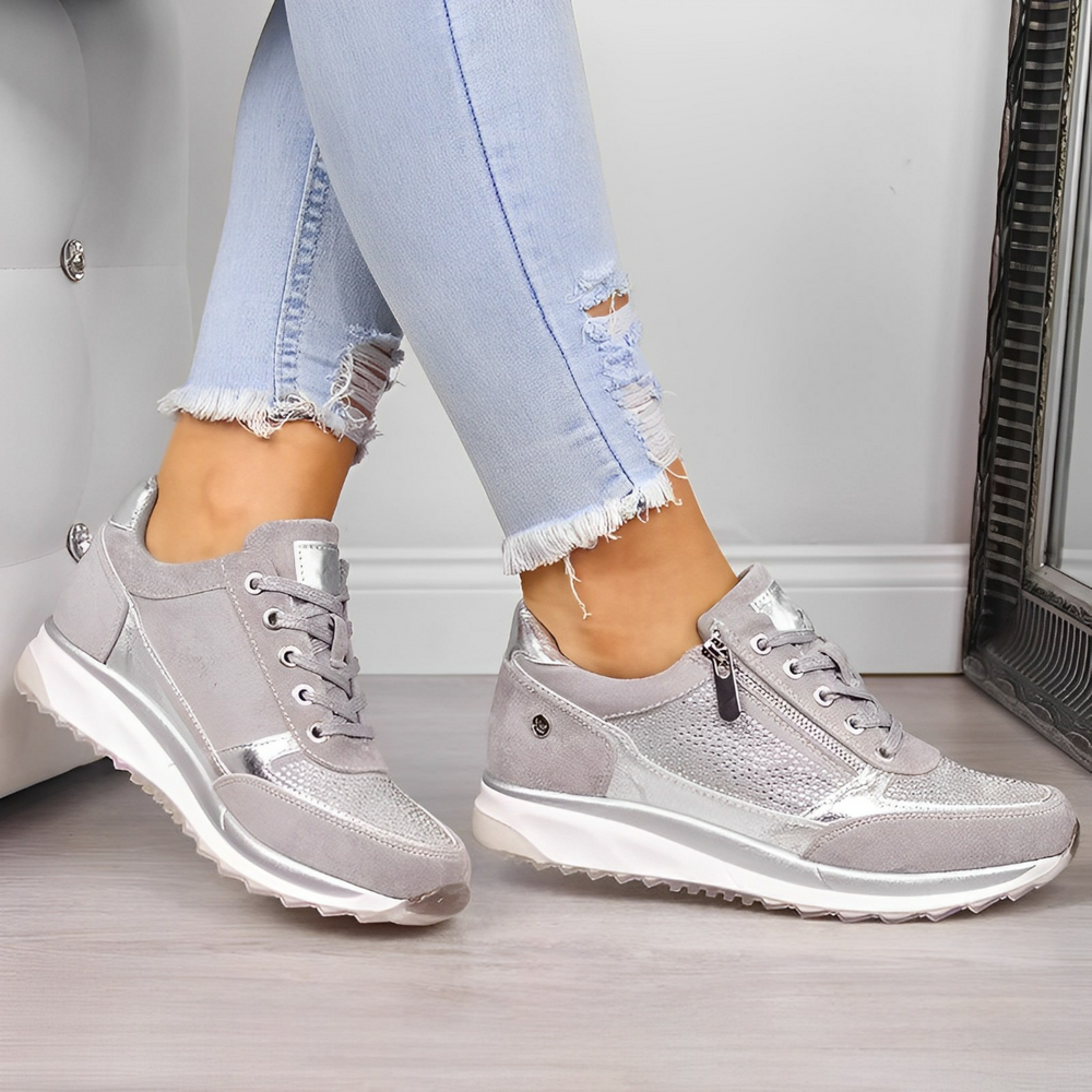 Chaussures zippées femmes confortables, semelle amortie pour soulagement des douleurs de pied.