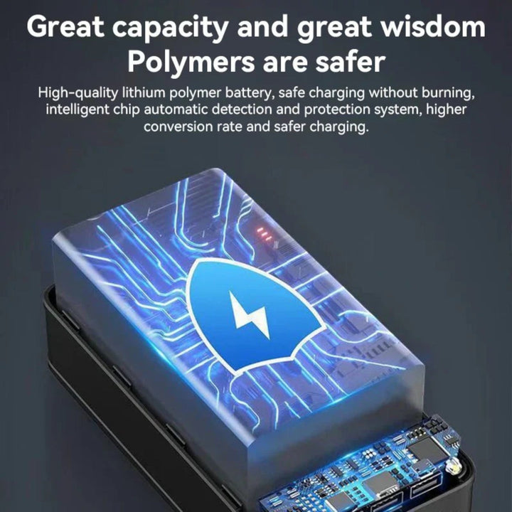 Batterie externe 100000mAh, recharge rapide. Design compact et portable, idéale pour voyages.