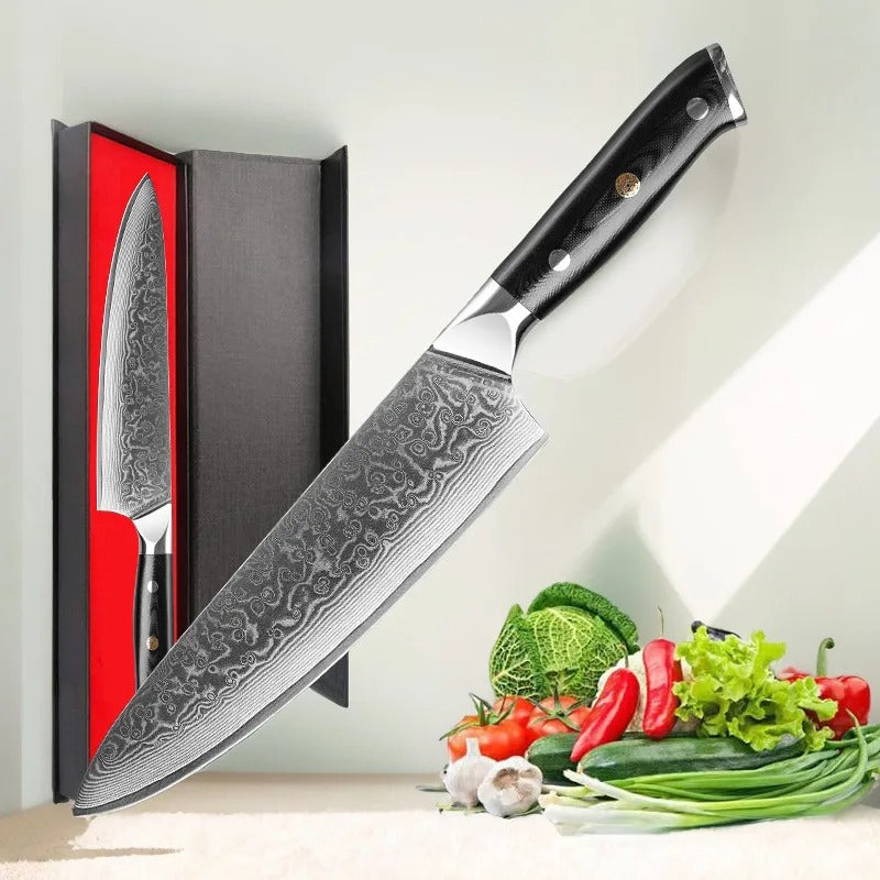 Couteau Chef Japonais Damas 8" - Précision & Élégance