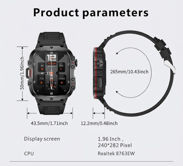 Montre connectée étanche, appels Bluetooth, assistant vocal, bien-être.