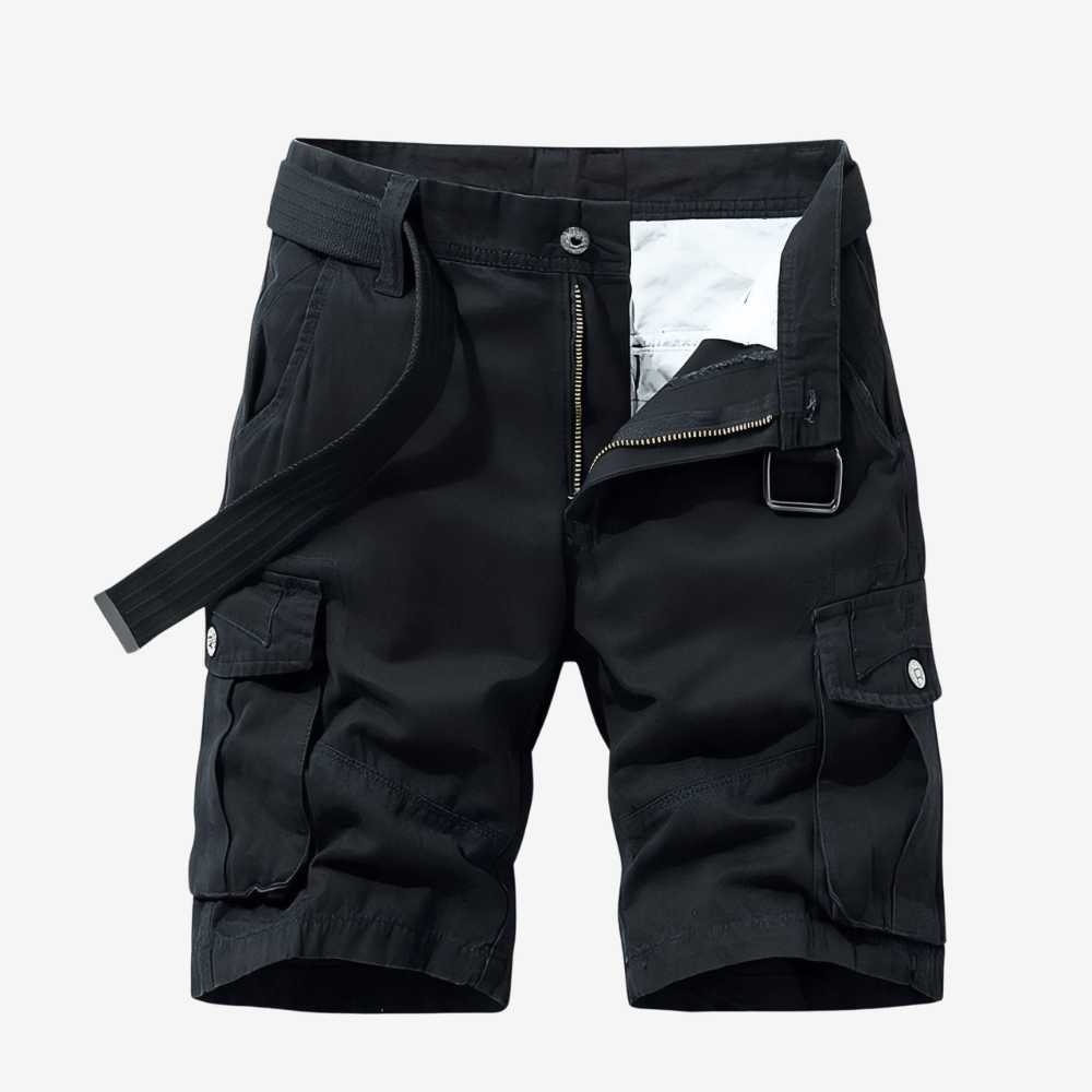 "Bermuda de randonnée homme léger et robuste, tissu respirant, ceinture ajustable et poches cargo pour aventure en plein air.