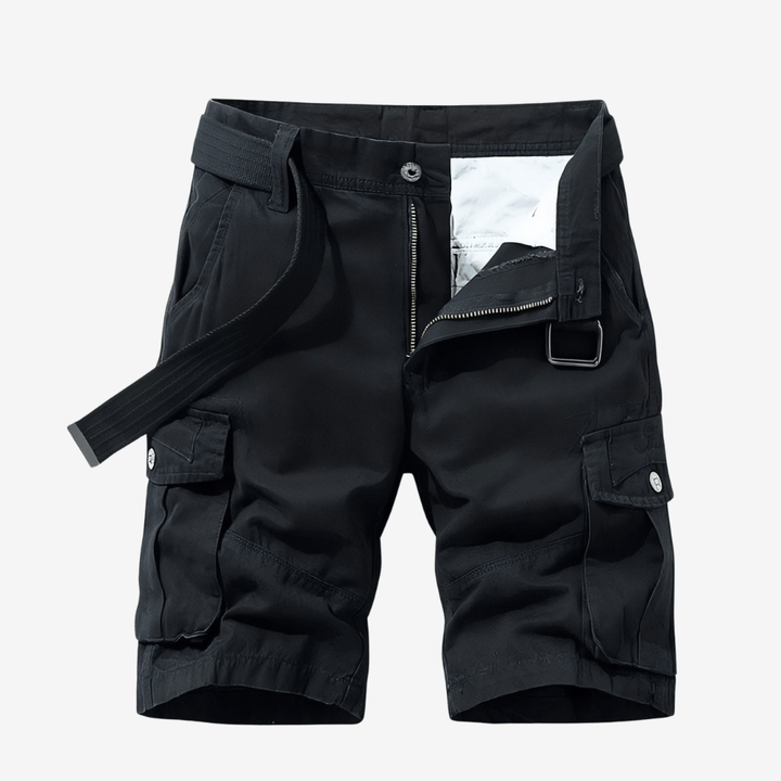 "Bermuda de randonnée homme léger et robuste, tissu respirant, ceinture ajustable et poches cargo pour aventure en plein air.