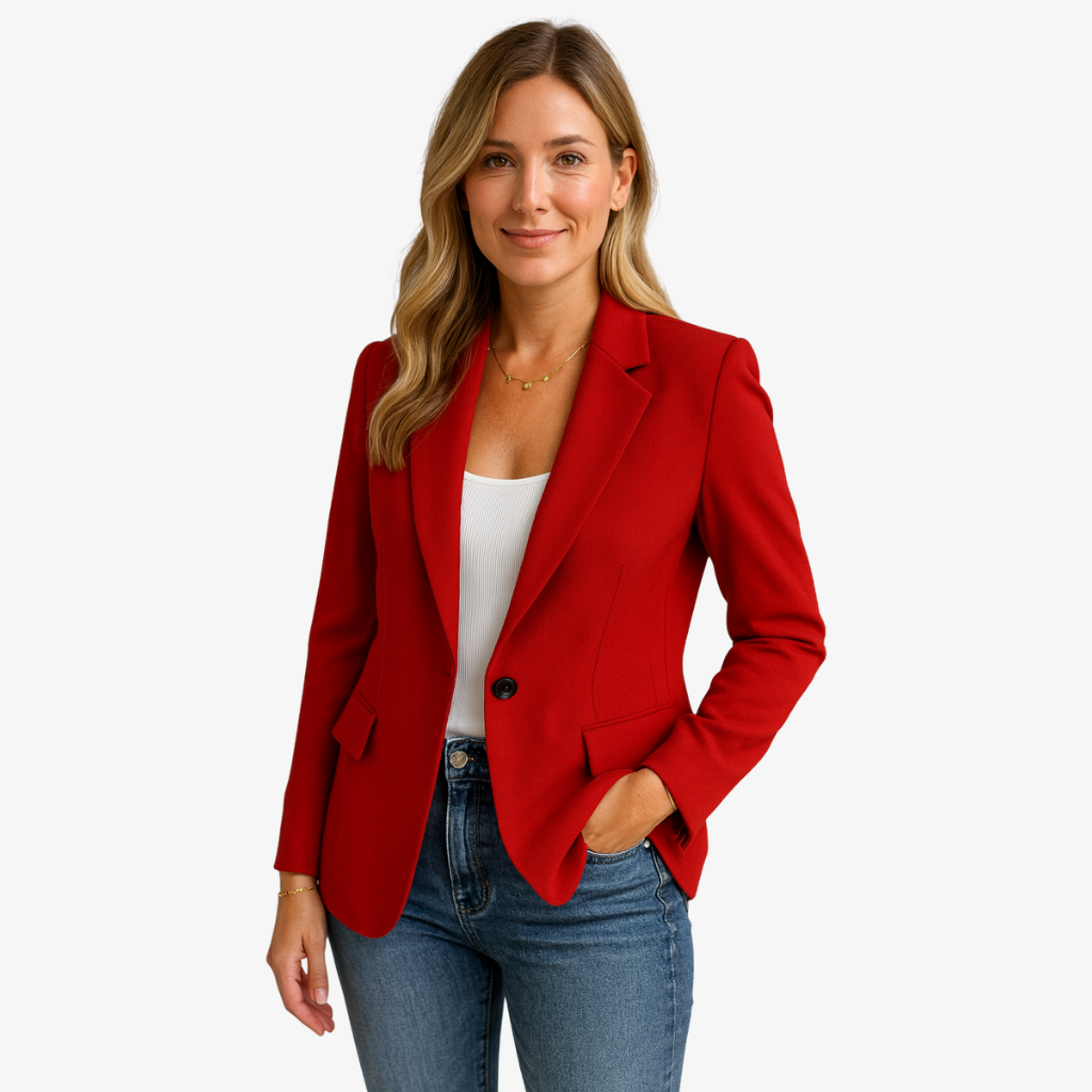 Blazer chic femme avec col tailleur, coupe moderne et lignes épurées, disponible en plusieurs coloris. Élégance polyvalente.