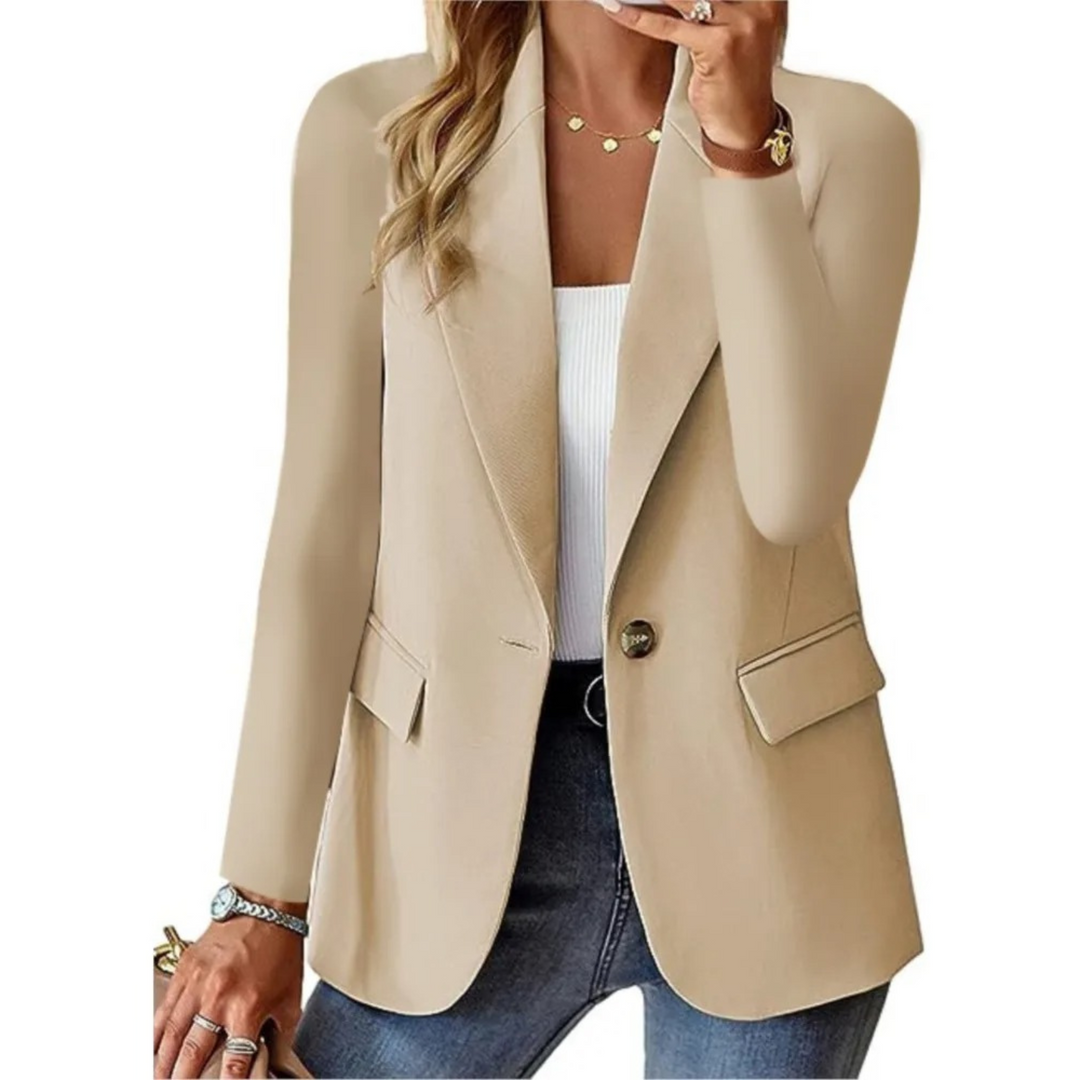 "Blazer élégant pour femmes, coupe ajustée, vue de face, en noir, bleu, rose, chic pour affaires ou sorties décontractées."
