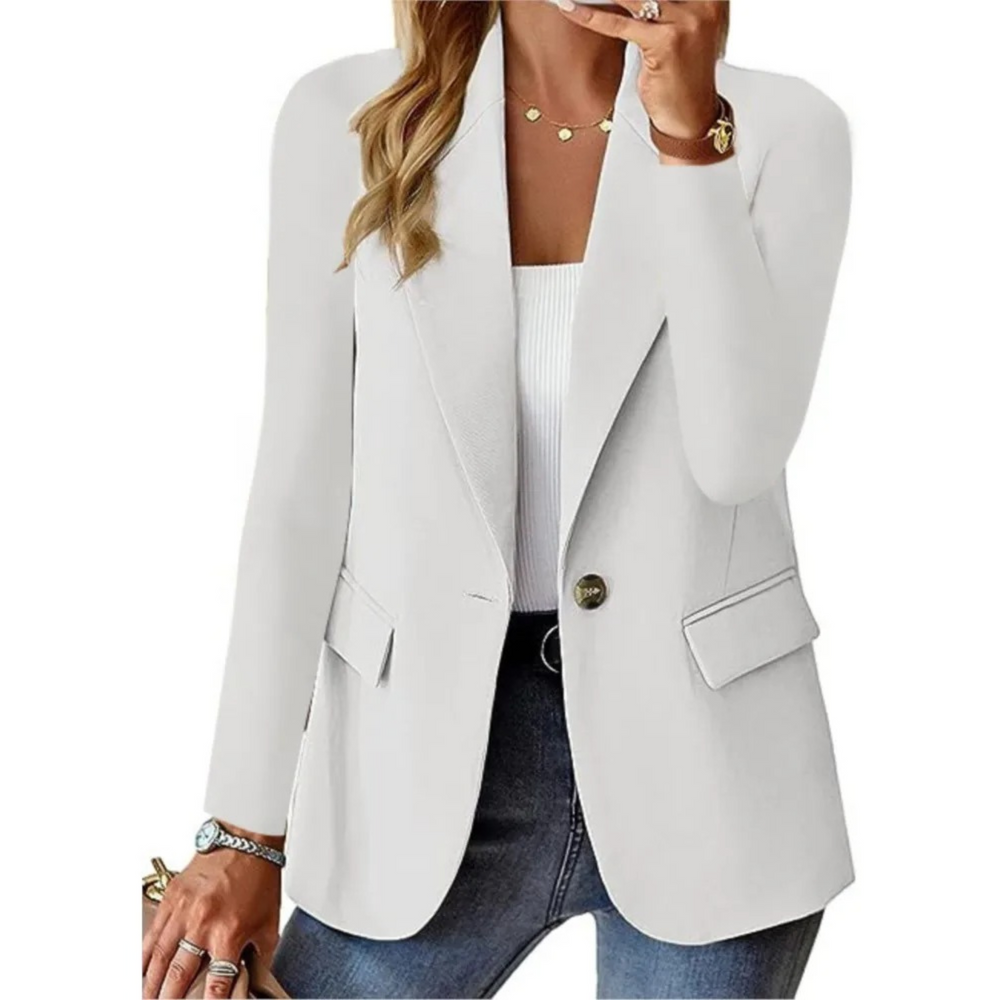 "Blazer élégant pour femmes, coupe ajustée, vue de face, en noir, bleu, rose, chic pour affaires ou sorties décontractées."