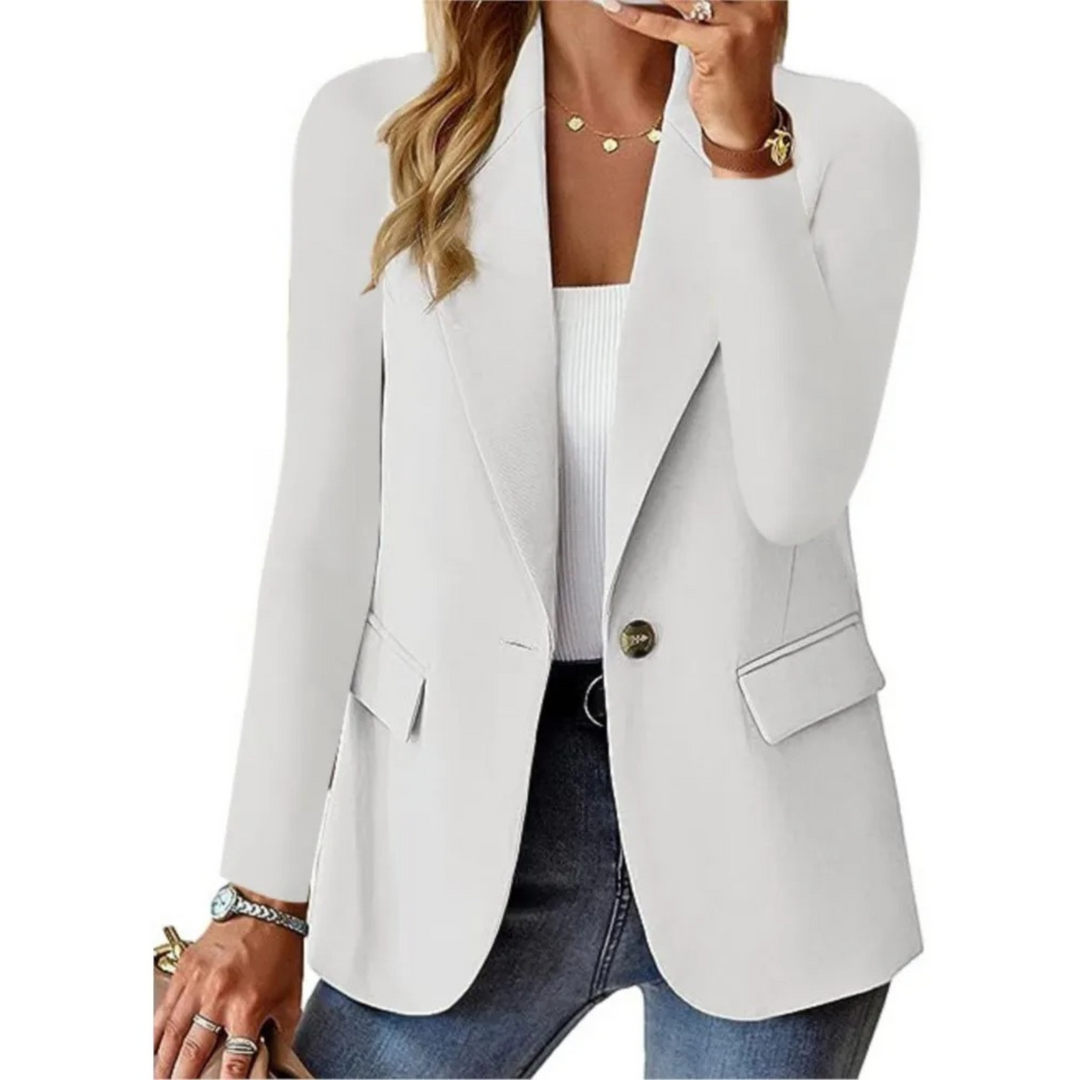 "Blazer élégant pour femmes, coupe ajustée, vue de face, en noir, bleu, rose, chic pour affaires ou sorties décontractées."