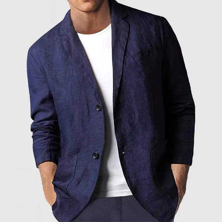 Blazer en lin léger et chic pour homme, coupe moderne. Parfait pour un style estival élégant et respirant.