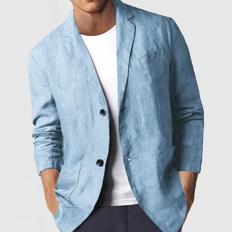 Blazer en lin léger et chic pour homme, coupe moderne. Parfait pour un style estival élégant et respirant.