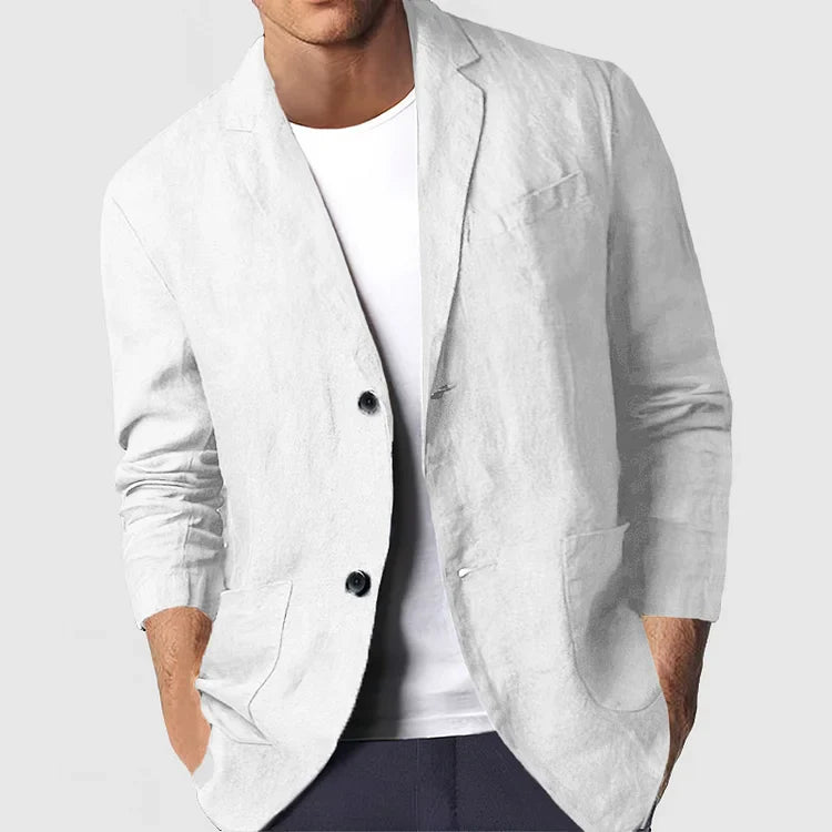 Blazer en lin léger et chic pour homme, coupe moderne. Parfait pour un style estival élégant et respirant.