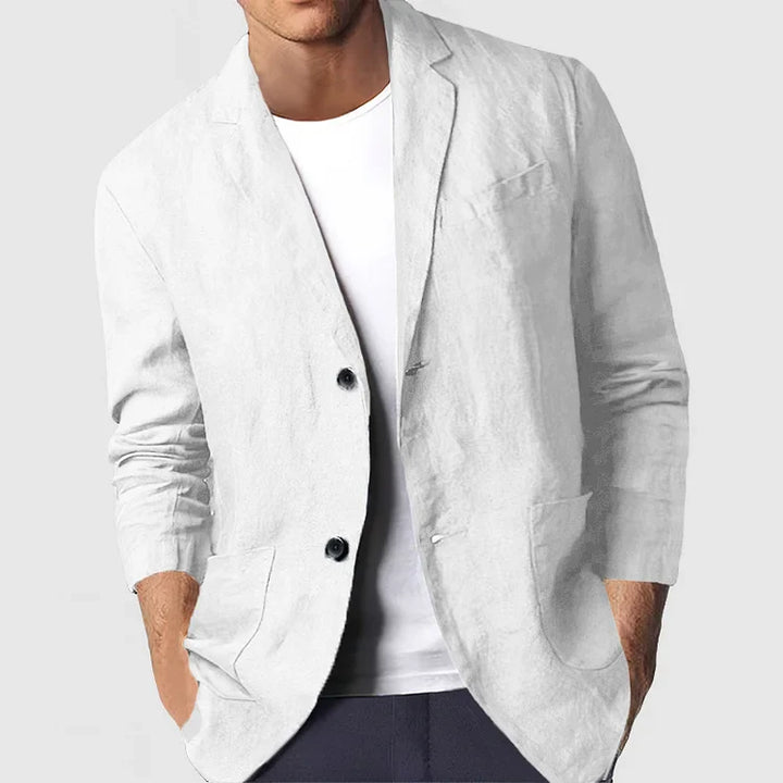 Blazer en lin léger et chic pour homme, coupe moderne. Parfait pour un style estival élégant et respirant.