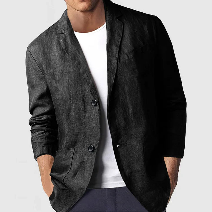 Blazer en lin léger et chic pour homme, coupe moderne. Parfait pour un style estival élégant et respirant.