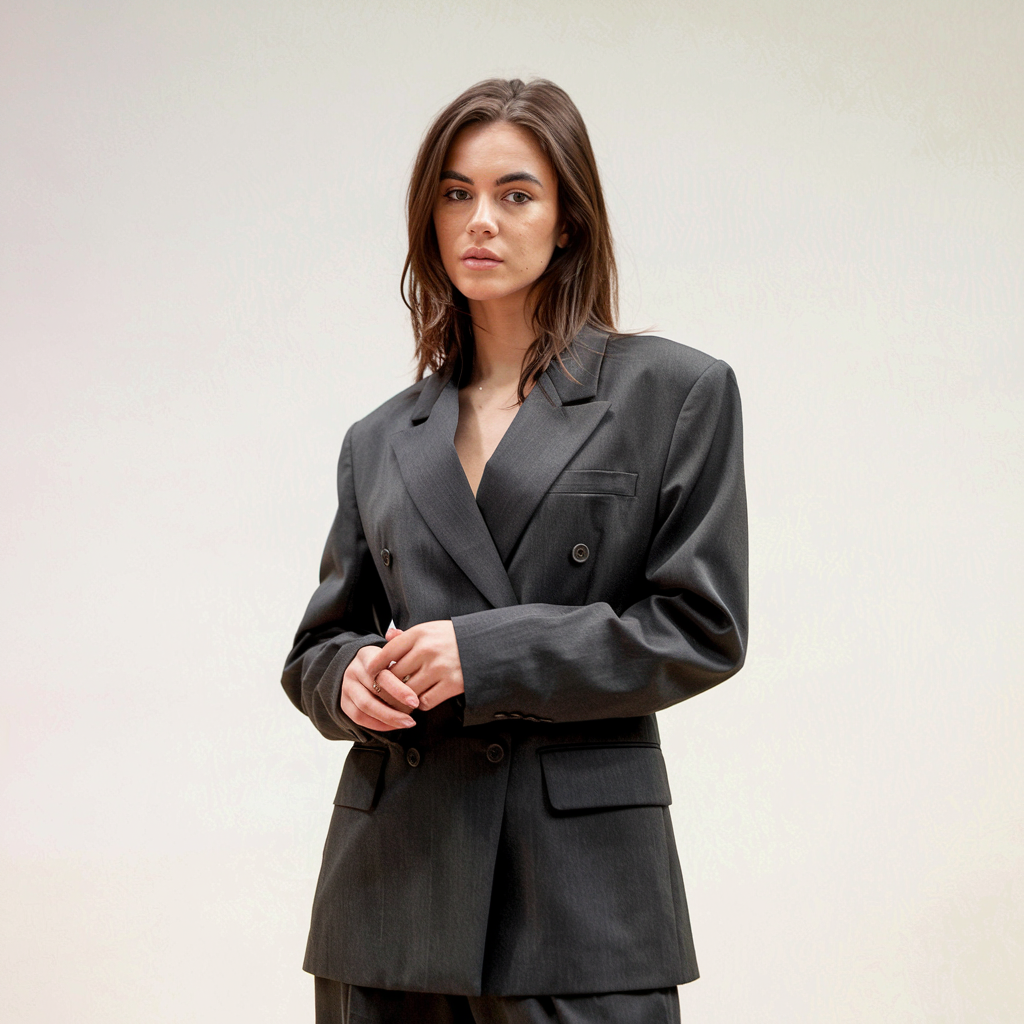Blazer femme croisé structuré noir, élégant et chic, idéal pour tenue de bureau ou décontractée.