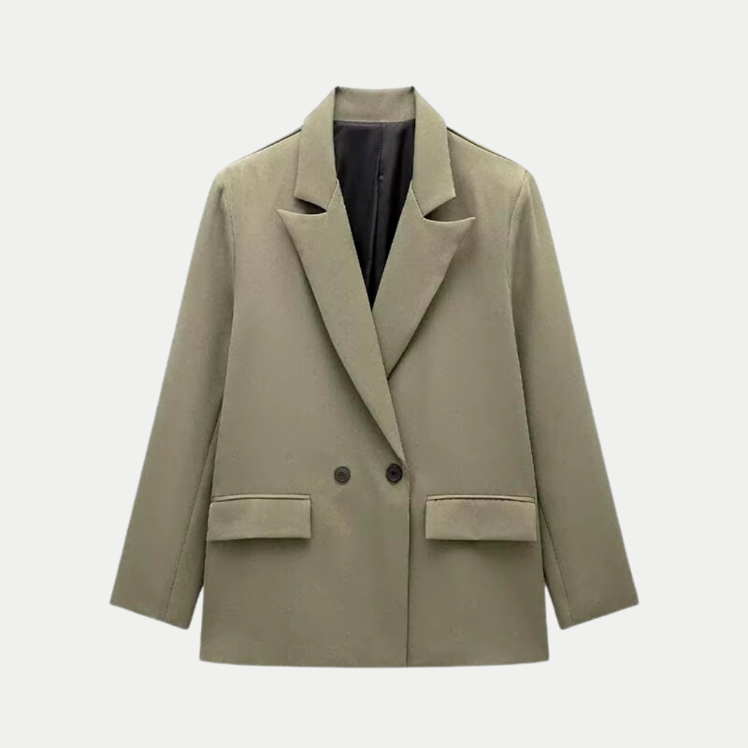 Blazer femme kaki structuré, élégant, parfait pour une silhouette professionnelle ou un style chic.