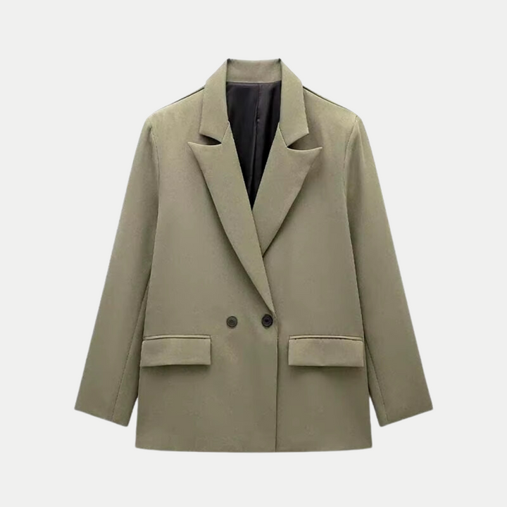 Blazer femme kaki structuré, élégant, parfait pour une silhouette professionnelle ou un style chic.