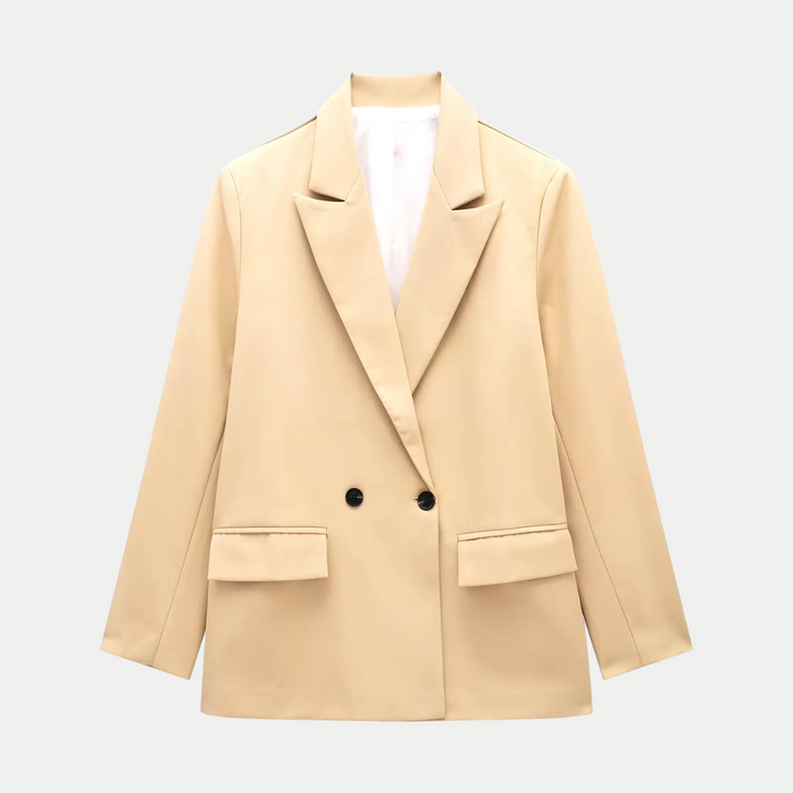 Veste femme croisée noire, double boutonnage, pour une élégance intemporelle et une tenue chic.