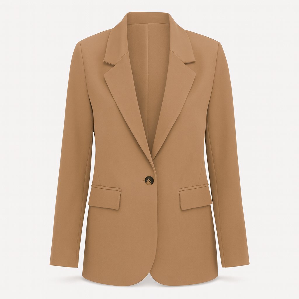 Veste femme chic bleue marine, coupe ajustée, élégance pour mode automne, parfaite vêtements bureau.