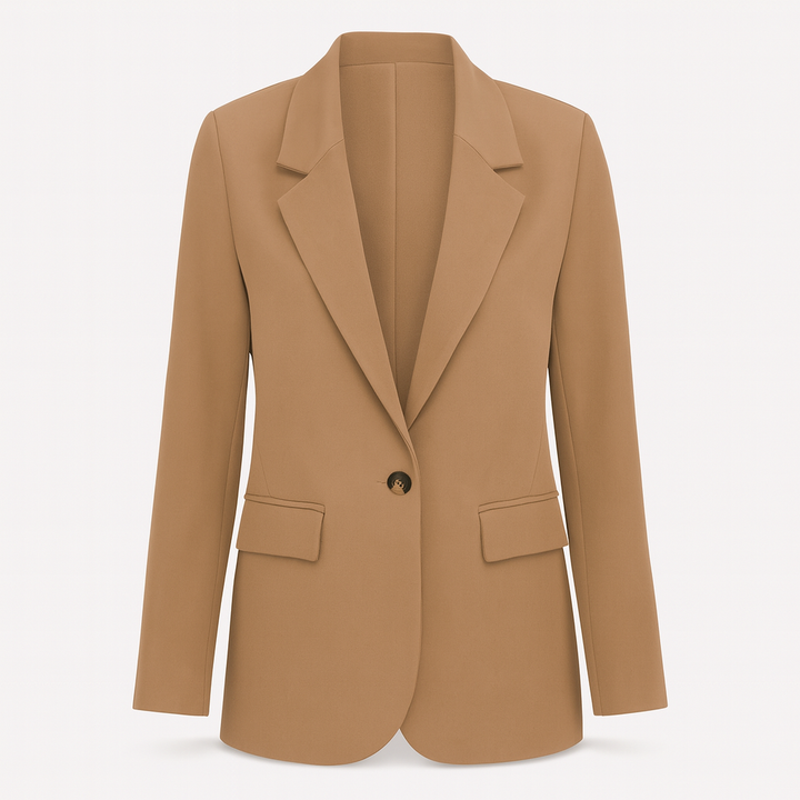 Veste femme chic bleue marine, coupe ajustée, élégance pour mode automne, parfaite vêtements bureau.