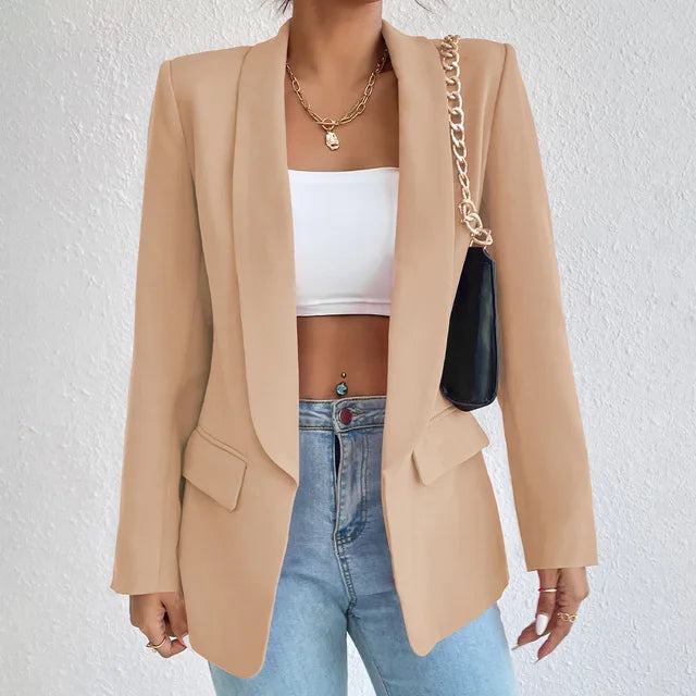 Blazer Fiona, femme, élégant, coupe raffinée, lignes épurées, polyvalent, confortable, bureau, événement formel.