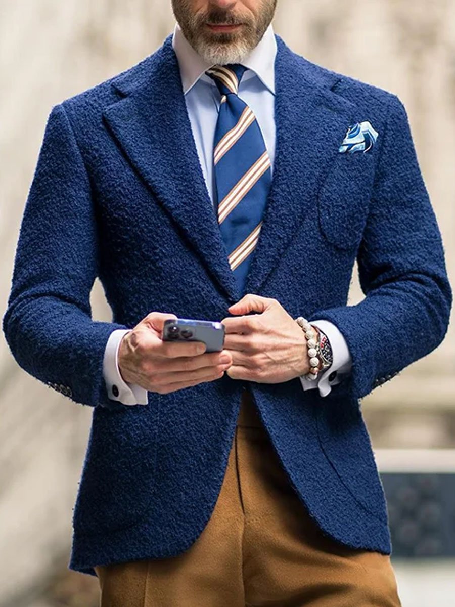 Blazer homme bleu, coupe ajustée, laine.  Elégant et confortable.