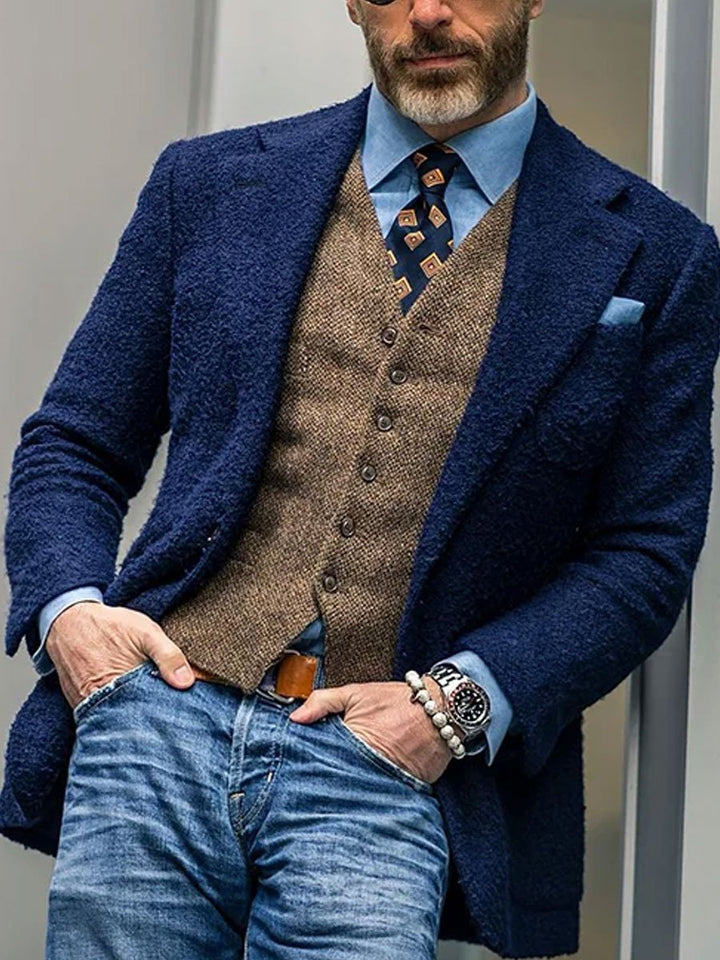 Blazer homme bleu, coupe ajustée, laine.  Elégant et confortable.