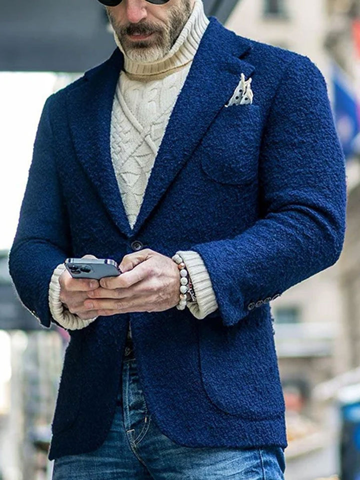 Blazer homme bleu, coupe ajustée, laine.  Elégant et confortable.