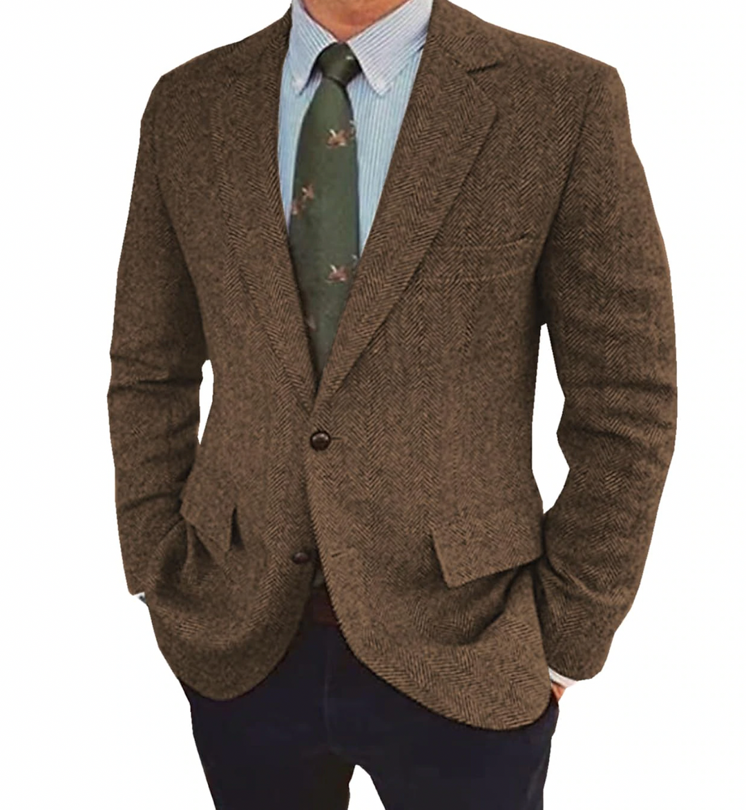 Blazer homme chevron élégant, coupe ajustée.  Tissu doux, motif classique.  Parfait pour occasions formelles ou décontractées